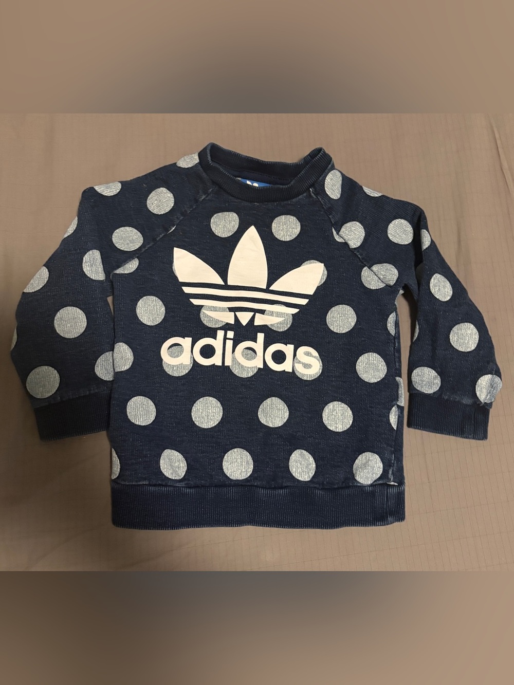 Adidas Originals Kids 2T Blue and White Polka Dot Sweatshirt Retro